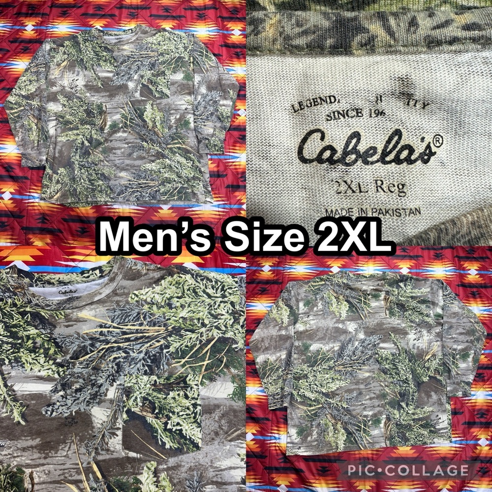 Cabela's Long Sleeve Outdoor Hunting T-Shirt Men's Size 2XL Camo Max-1 Pocket